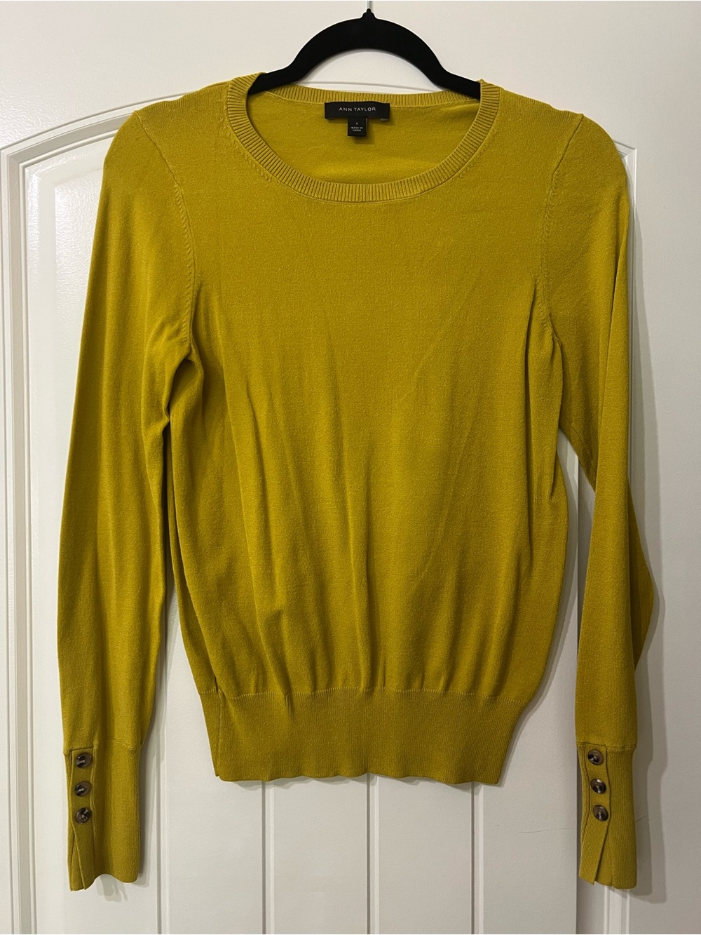Ann Taylor Women's Chartreuse Crewneck Sweater with Button Cuffs